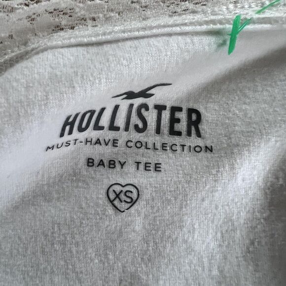 Hollister Shirt Women XS White Lace Trim V Neck Long Sleeve Baby Tee Cropped Y2K - Picture 6 of 9